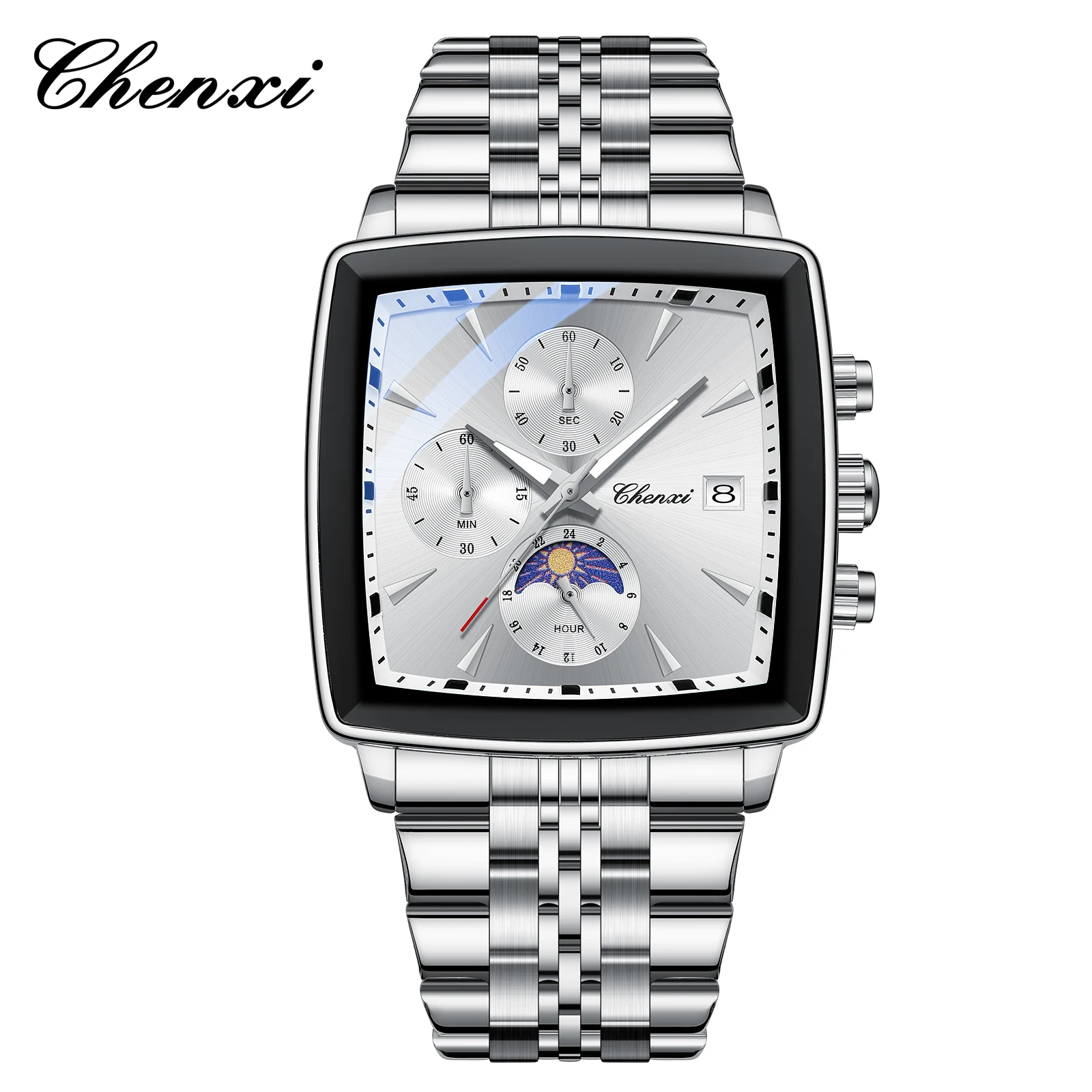 Chenxi Brand Watches For Male Business Fashion Luminous Waterproof Date Quartz Steel Strip Large Dial Men's Chronograph Watches