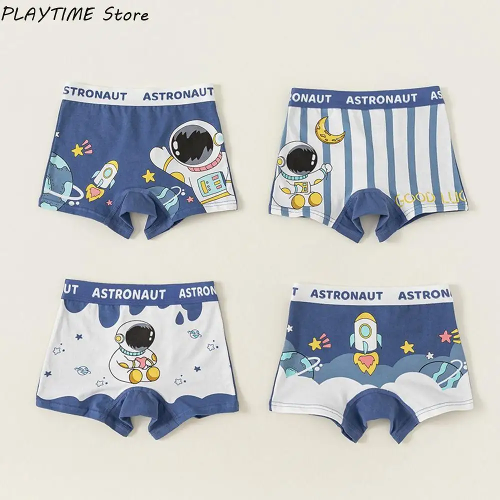 

4pcs Cartoon Astronaut Boys Boxer Briefs Kids Cotton Underwear Boy Underpants Teenager Cartoon Print Soft Children Panties