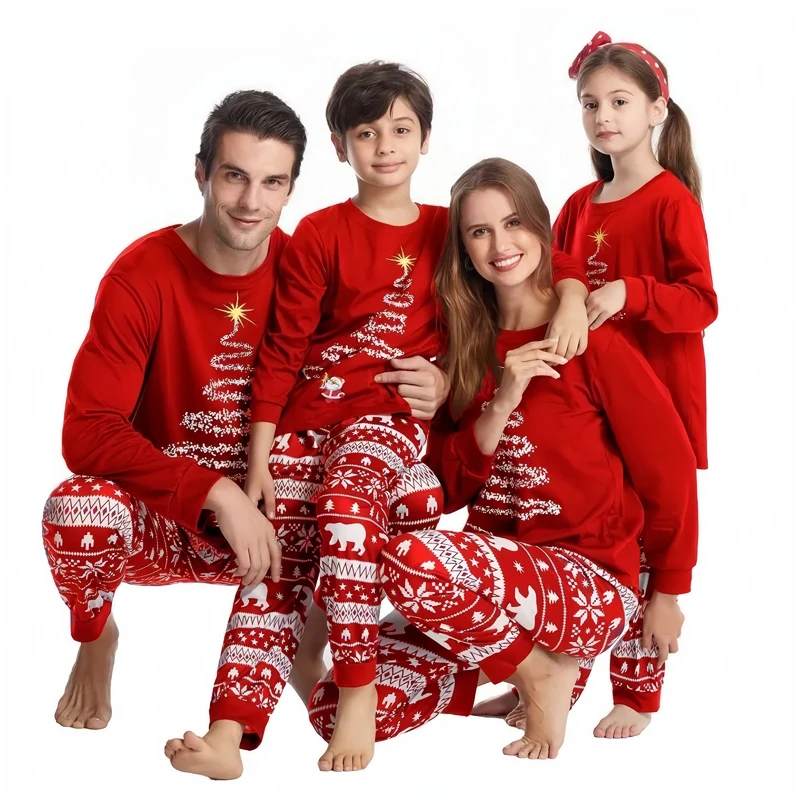 Hot Winter Christmas Pajamas Family Matching Outfits Xmas Mother Kids Baby Loungewear Pijama Men Women\'s Look Pajama Top + Pants