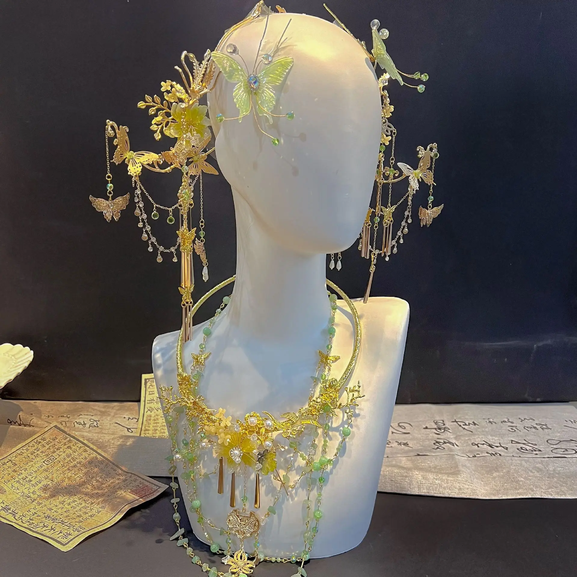 Green Hair Accessories Suit Hanfu Mori Style Hair Accessories Ancient Style Super Tassel Ancient Costume Sweet