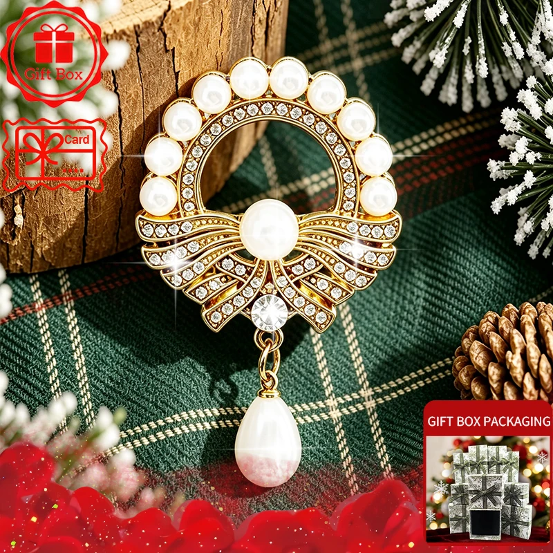 Faux Pearl Brooch with Gift Box, 2026 New Style, Elegant and Fashionable. Wearing at Daily and Holidays. Good Gift Choices.