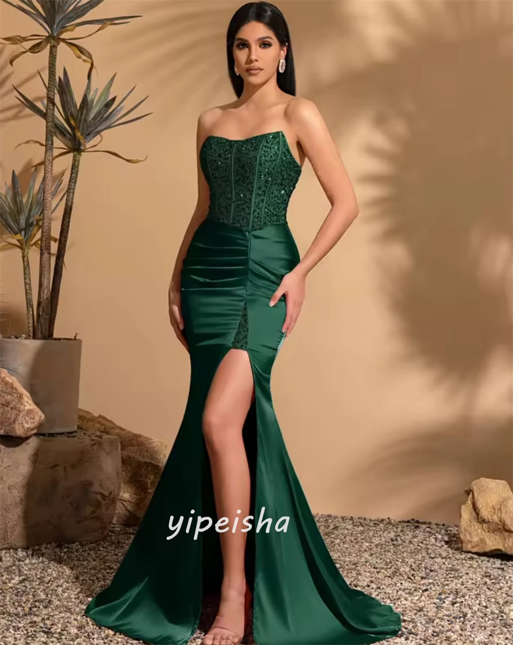 Индивидуальные современные стильные элегантные шармезные расшитые блестками и бисером Русалка без бретелек Длинные платья Вечерние платья Размеры в наличии Сексуальные