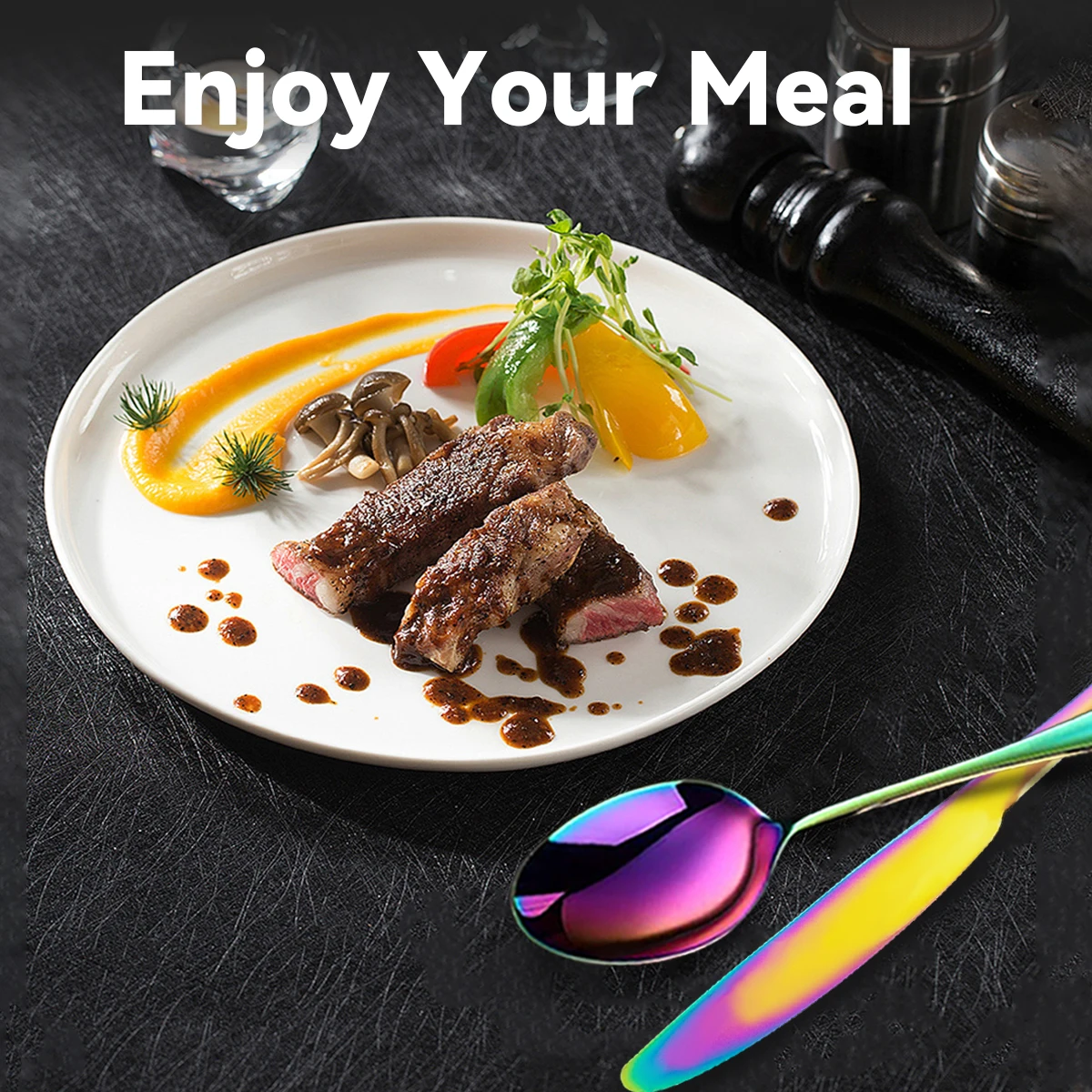 10/20 قطعة أواني الطعام الفولاذ المقاوم للصدأ مجموعة قوس قزح أدوات المائدة الملونة غسالة صحون آمنة عشاء أدوات المائدة الغربية اكسسوارات المطبخ #5