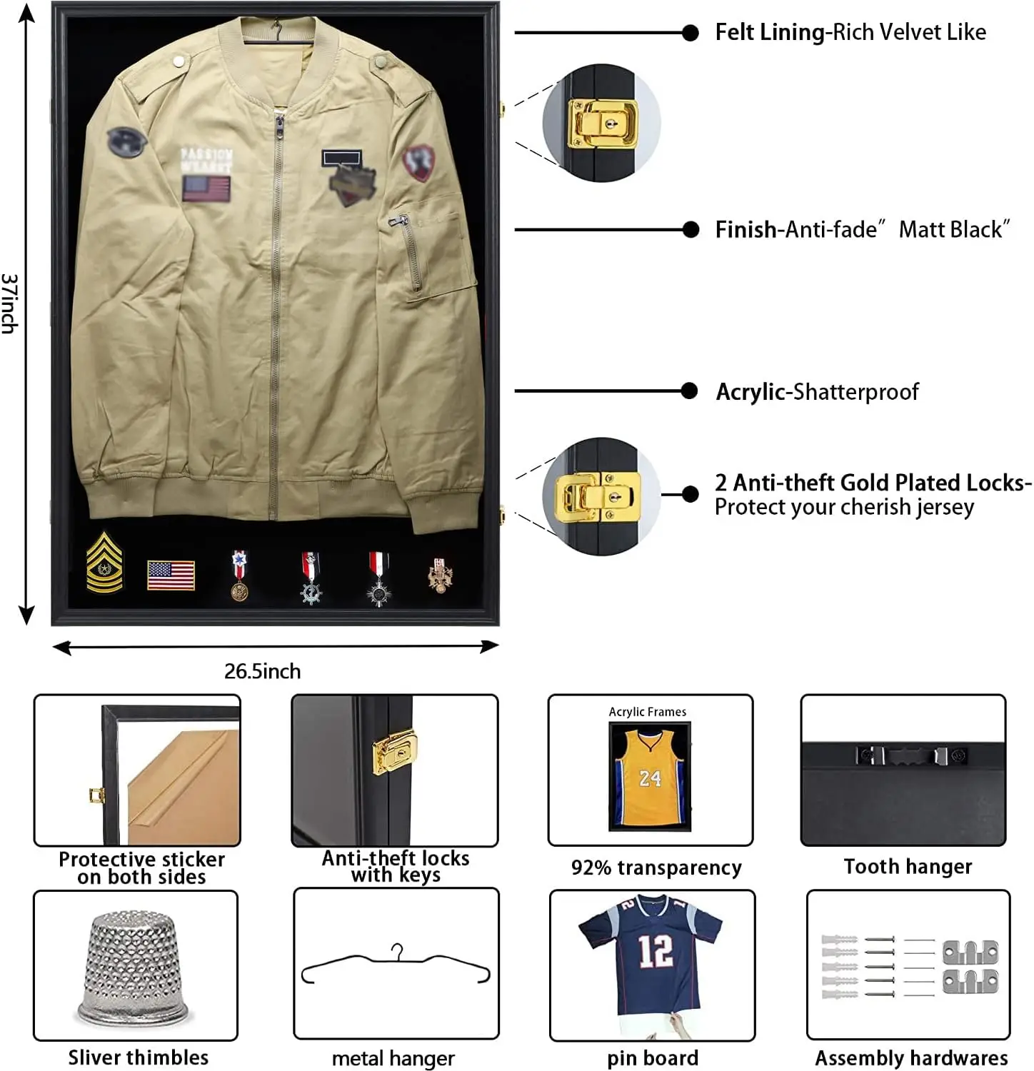 Military Uniform Shadow Box - Police Uniform Display Case - Jacket Display Box with 98% Uv Protection Acrylic and Hanger for Nav
