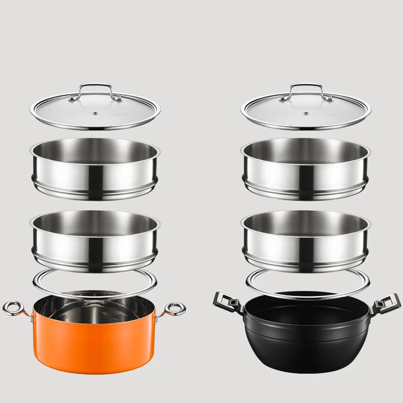 Commercial 304 Stainless Steel Two-Tier Steamer Pot, Multi-Color Food Steaming Cooker for Hotel Restaurant Buffet