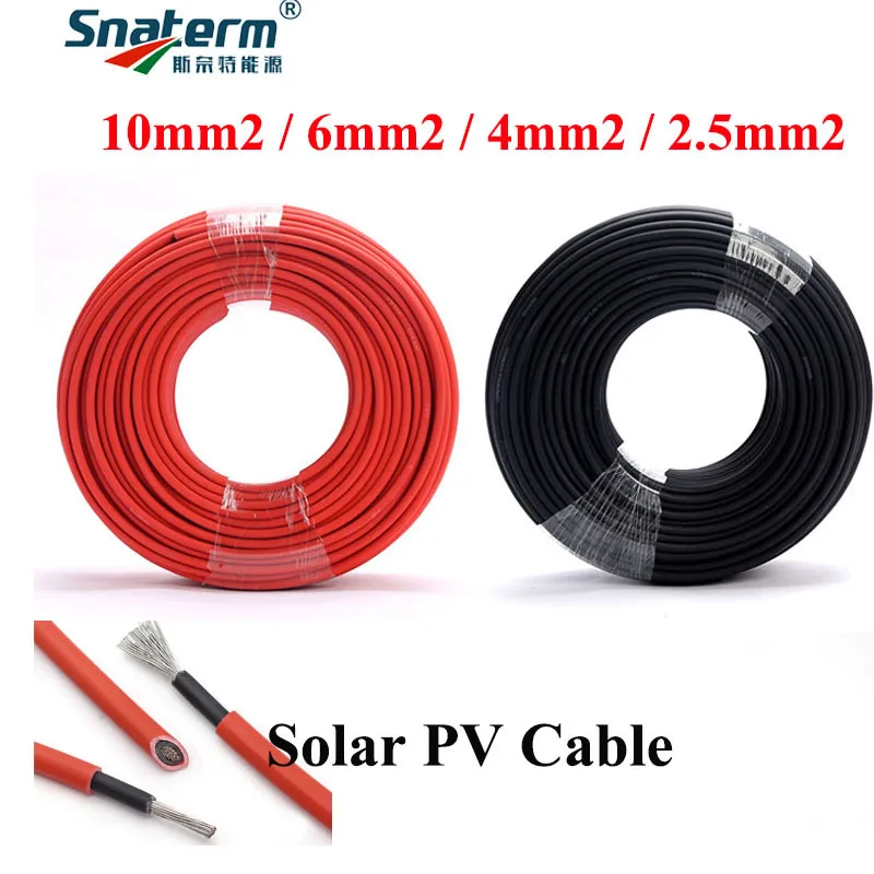 Copper wire 10mm2/6mm2/4mm2/ 2.5mm2 8/10/12/14AWG Black or Red Solar PVC Insulated Electrical Connector Cables for solar panel