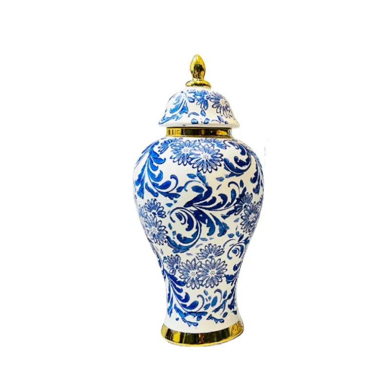 Ceramic General Jar Blue and White Ginger Cans Storage Tanks Flower Vase Chinese Handicraft Ornaments Home Decoration