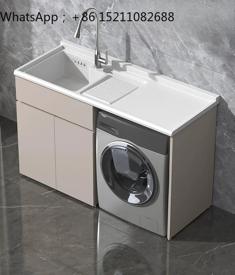 SCY Washing Machine Cabinet Balcony Integrated Hand Washbasin Cabinet Combination Household Basin with Rubbing Board