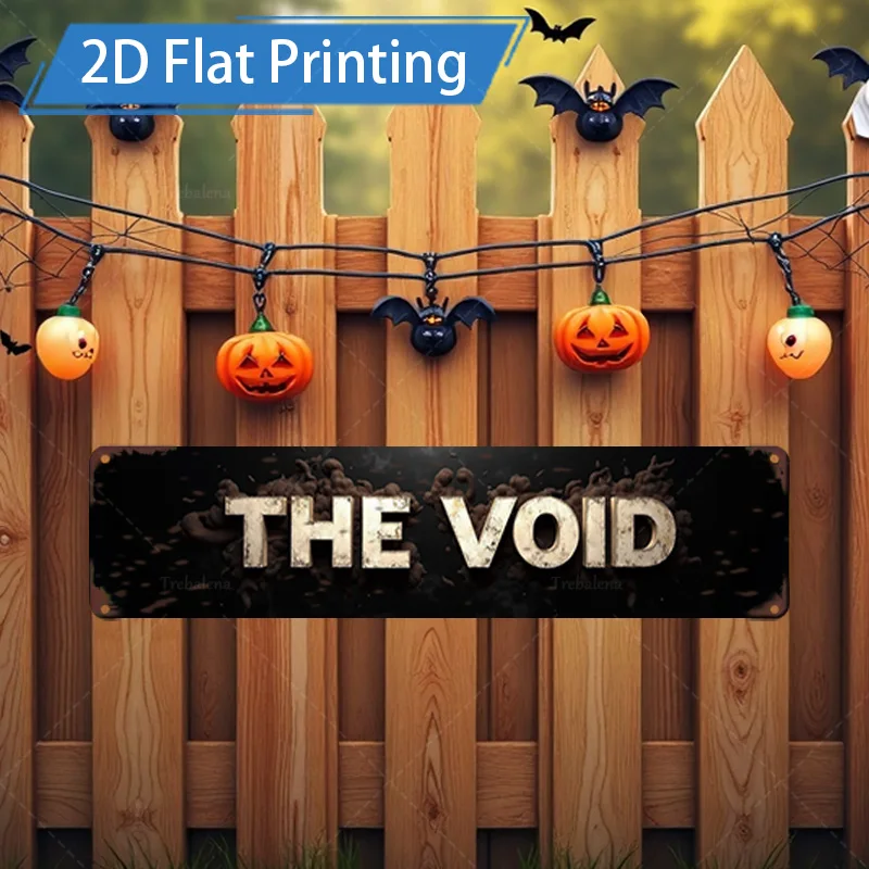 

1 шт. металлический знак, 4x16 дюймов, знак «THE VOID» на Хэллоуин с тыквенными летущими мышами, 2D плоский декор для печати