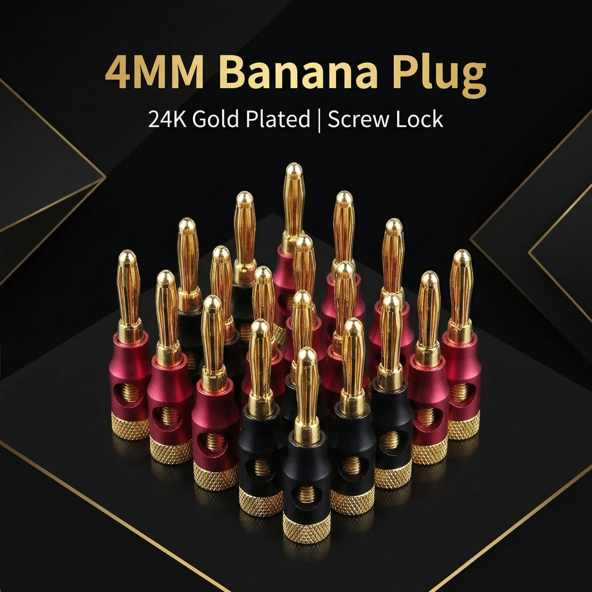 

20pcs/10Pairs 4mm Banana Plugs Gold Plated Screw Lock Speaker Wire Connector for Audio Amplifier Binding Post Red Black