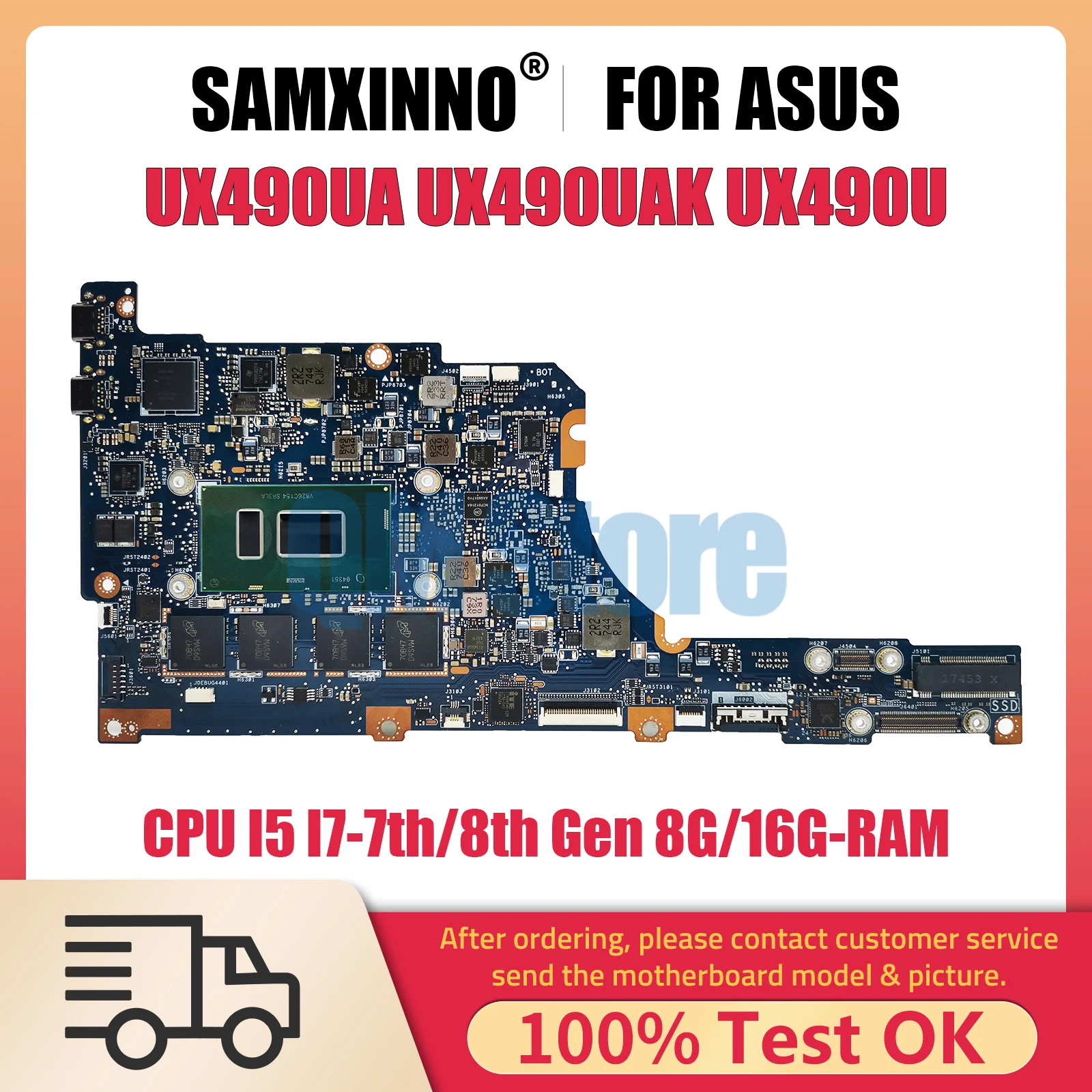 

UX490U Материнская плата ASUS Zenbook UX490UAK UX490 UX490UA ux49077 UX3490UA, материнская плата для ноутбука, процессор I5 I7-7th 8 ГБ 16 ГБ ОЗУ