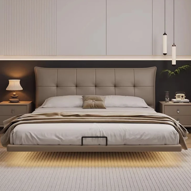 Modern Simple Leather Suspension BED with Light Double BED 2 People Lit