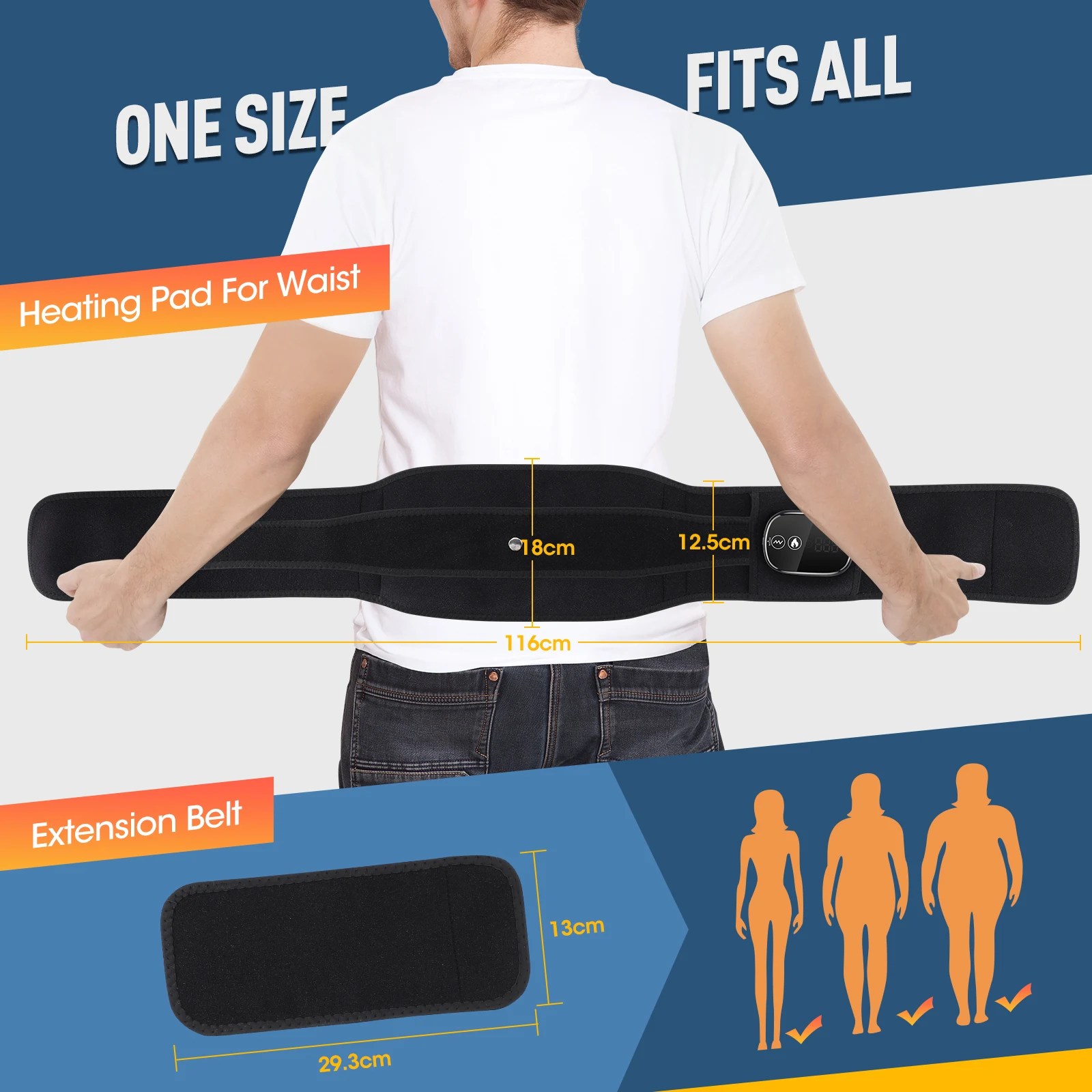 Rechargeable Heated Massage Belt 102pcs Red Light Beads Dual Motor Vibration Electric Heating Waist Massager with Extend Belt