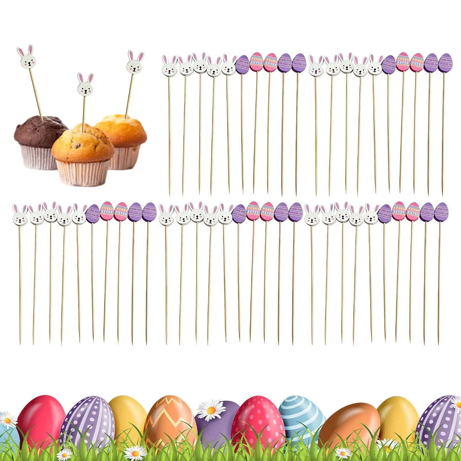 100pcs Easter Bunny Cocktail Picks Cake Toppers Party Decorations Easter Toothpicks For Appetizers Sandwiches Cocktails