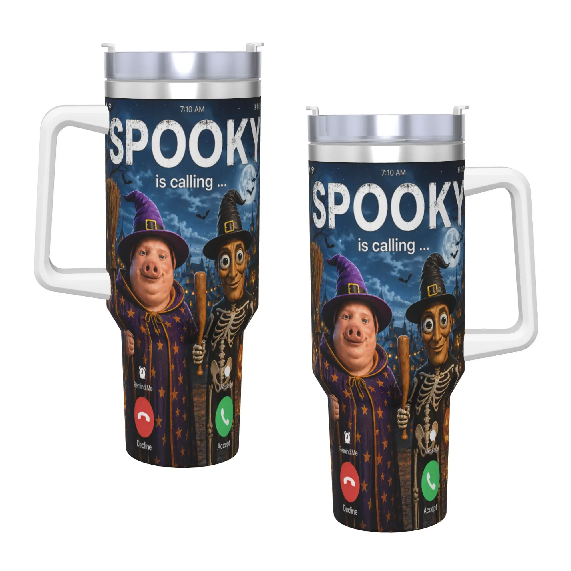 Stainless Steel Tumbler Spooky Calling Tung Tung Sahur John Pork Funny Meme Brainrot Thermal Cups  Leakproof Hot Drinks Mugs Cup