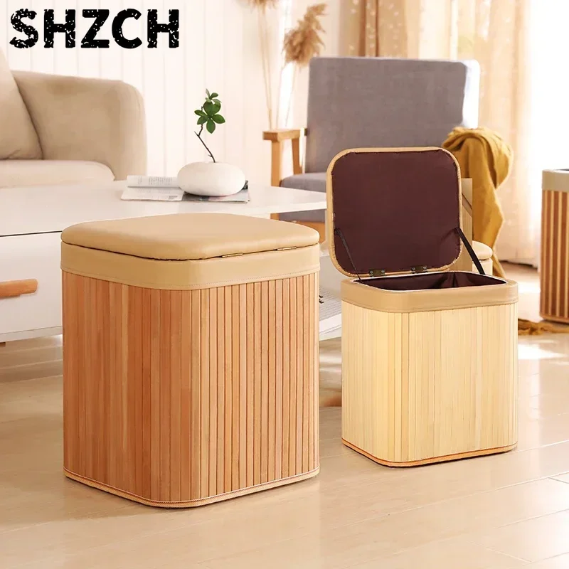 Multifunctional with Storage Bamboo Woven Solid Wood Living Room Kitchen Bedroom Putting Things Away Footrest Shoes Stools