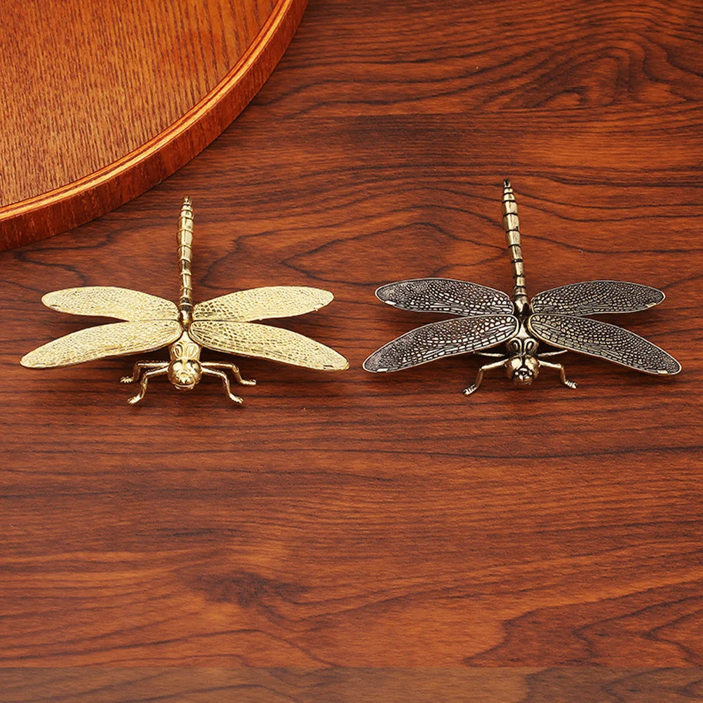 

2Pcs Copper Dragonfly Figurines Vintage Realistic Desktop Animal Sculpture Office Desk Ornament Retro Copper Crafts