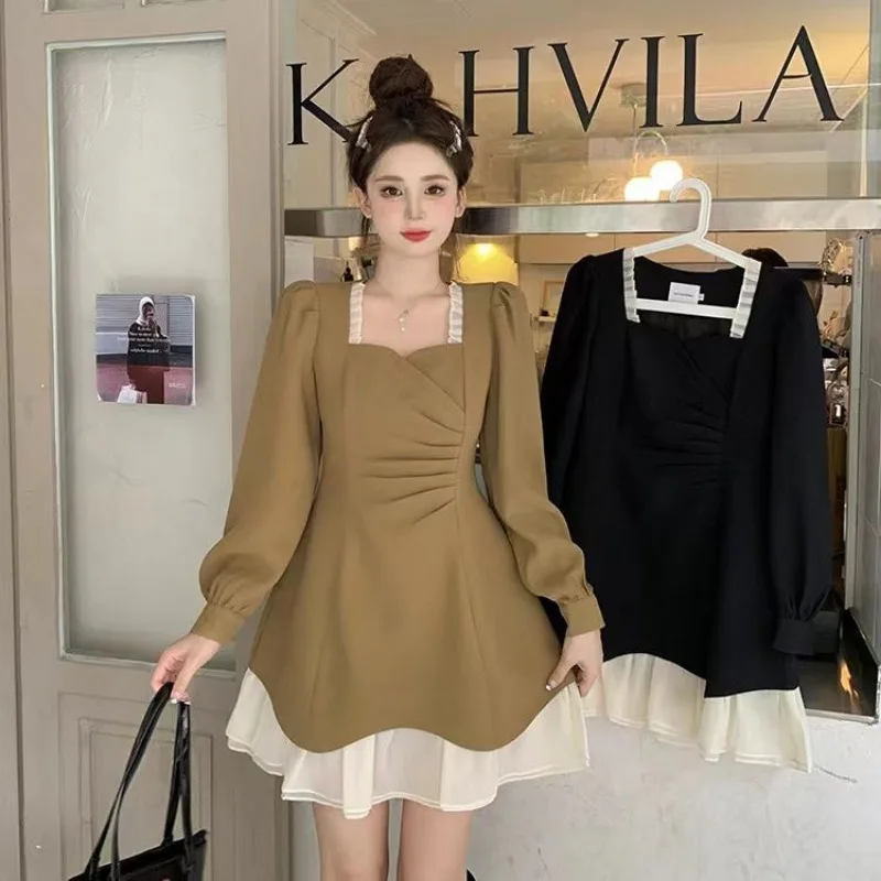 Senior Sweet Personality Design Niche Temperament Montage Generous Flounce Shirr Leisure Women's Dress Spring Autumn New 2024