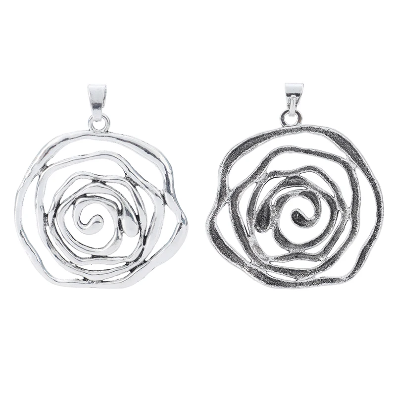 2pcs Antique Silver Large Swirl Spiral Vortex Rose Flower Charms Pendants for DIY NecklaceF Fashion Jewelry Making Findings