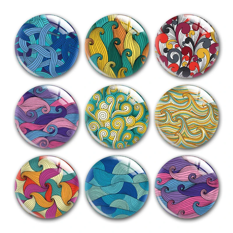 Wave Knot Pattern Round Photo Glass Cabochon Demo Flat Back For DIY Jewelry Making Finding Supplies Snap Button Accessories