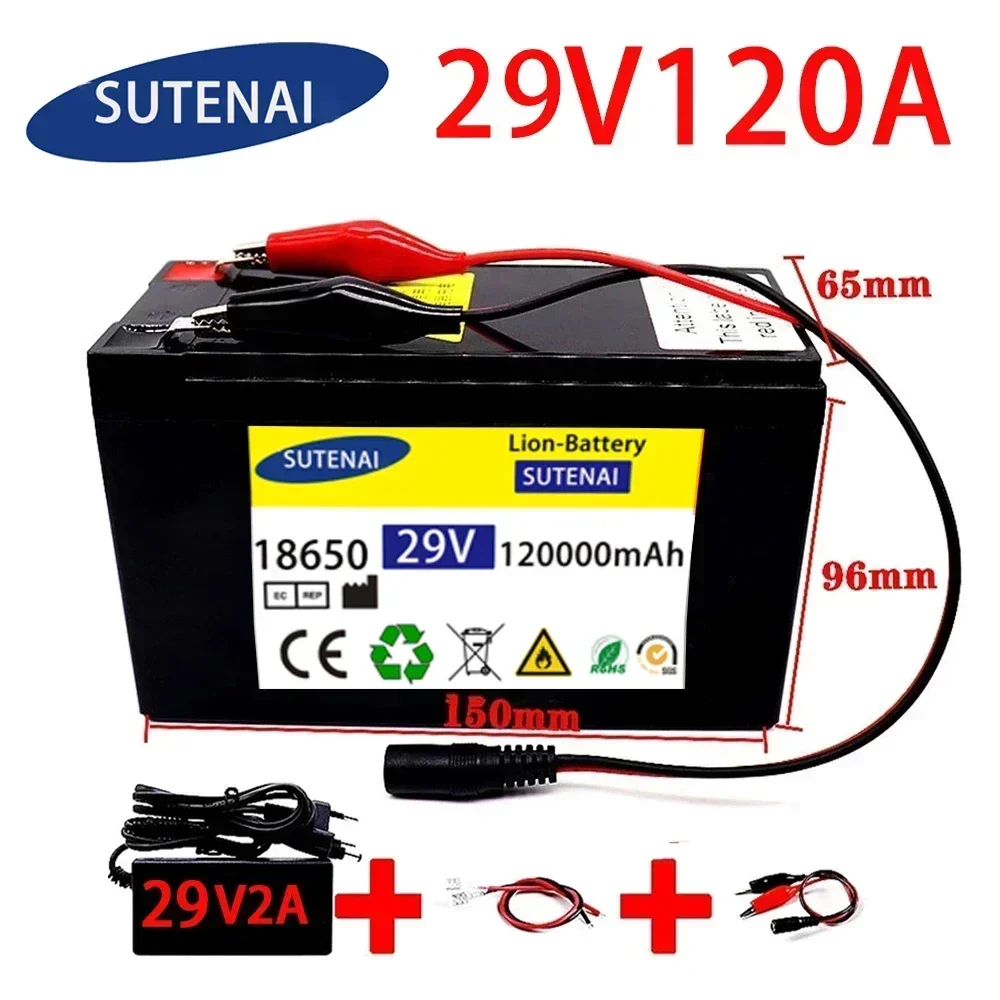 Batería de litio para vehículo eléctrico, pila de iones de litio de 29v, 120A, 24V- 29V, 35Ah, 120Ah, BMS incorporado, 30A, alta corriente, 18650