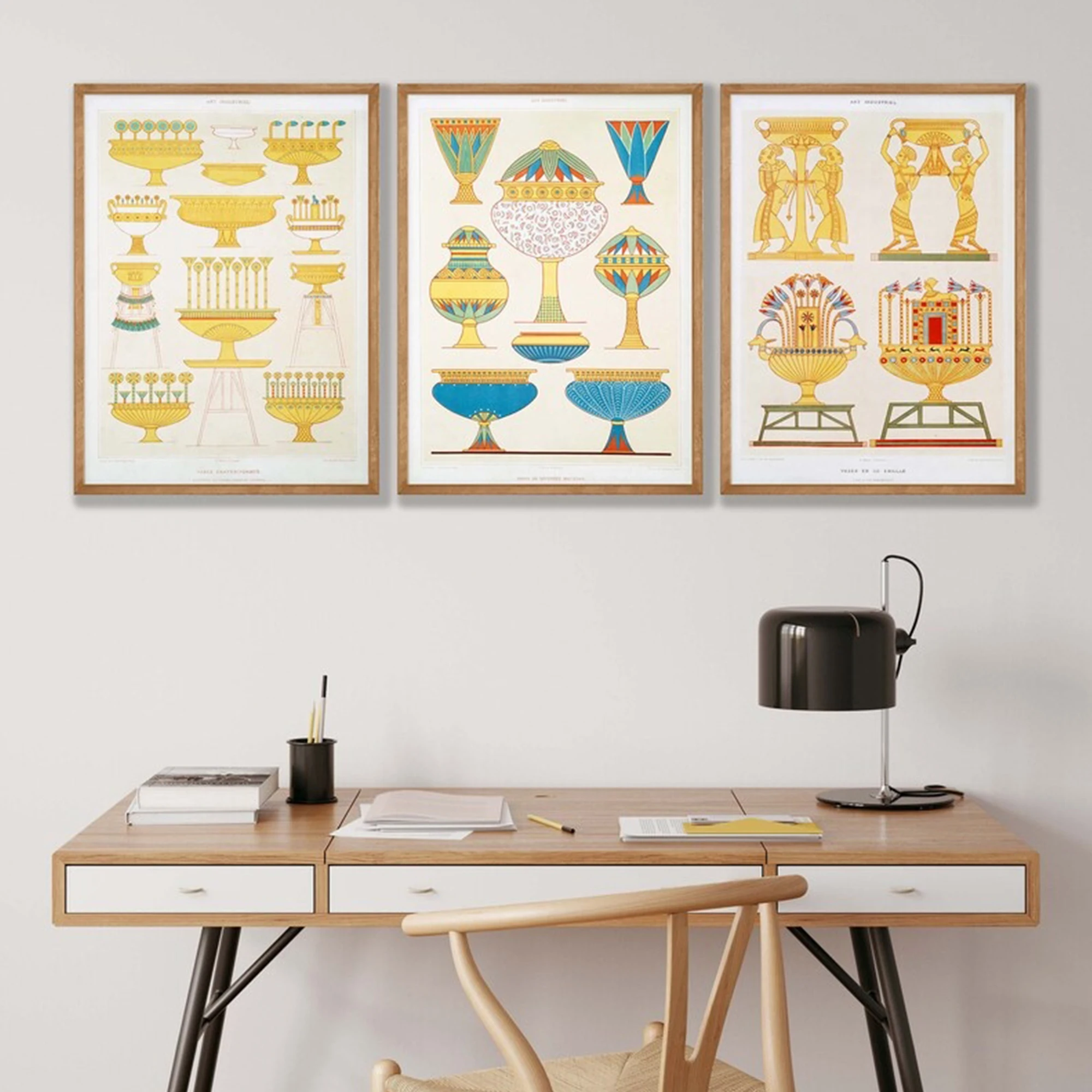 3pcs Retro Ancient Egyptian Golden Weighing Scale Wall Art Print Canvas Painting Poster Picture For Living Room Home Decor