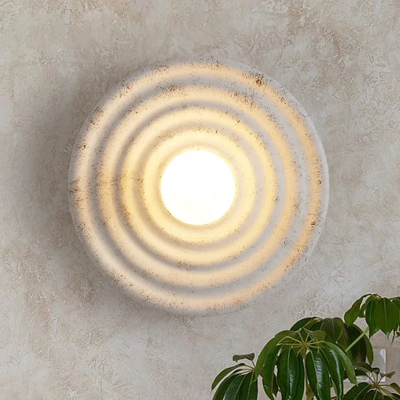 

Japanese Style Wabi-sabi Round Circle Wall Lamp Corridor Aisle Living Room Homestay Sconce Retro Bedroom Bedside Decor LED Light