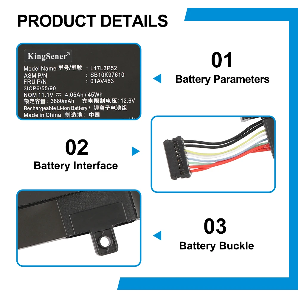 KingSener L17L3P52 L​17L3P51 Battery For Lenovo ThinkPad L470 L480 E480 E580 L580 L590 Series L17C3P52 L17M3P53  01AV466 01AV463