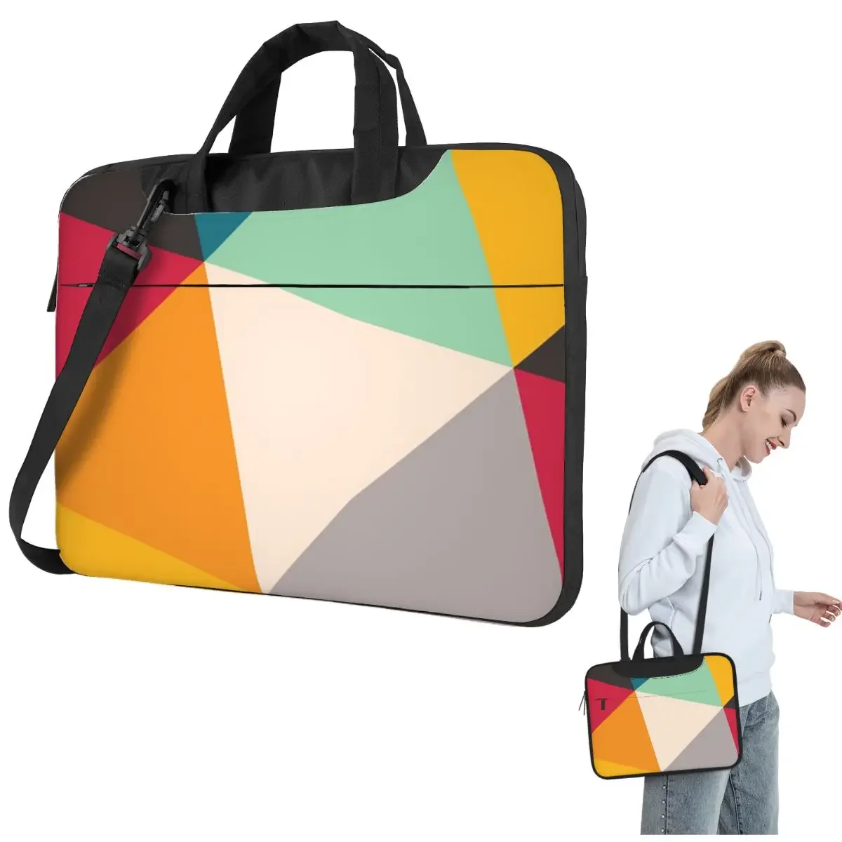 Colourful Geometric Triangles (2012) Crossbody Laptop Bag Case Computer Bag Resistant Protective Notebook Pouch for Macbook Pro