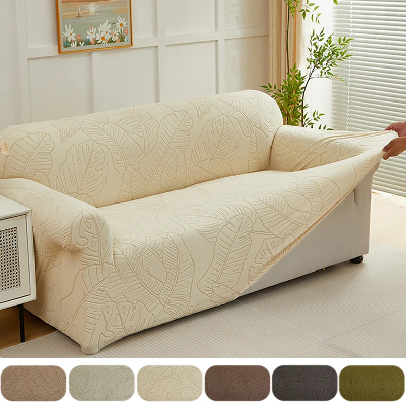 

1pc Leaves Pattern Sofa Cushion Cover Elastic Fit Soft Jacquard Sofa Slipcover for Living Room Couch with armrests Covers