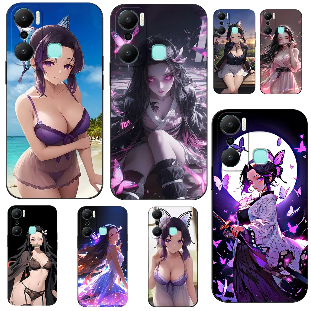 Case For infinix HOT 20i Silicon Phone Cover black tpu case Demon Slayer NezukoBikini