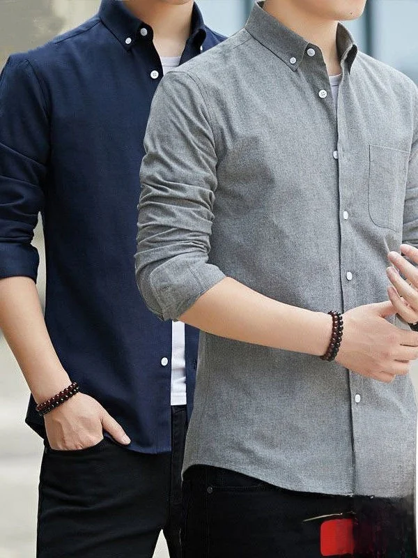 

Мужская облегающая повседневная одежда Long Sve irt Sli для поездок на работу, удобная хлопковая смесь, легкая в уходе подставка из полиэфирного волокна