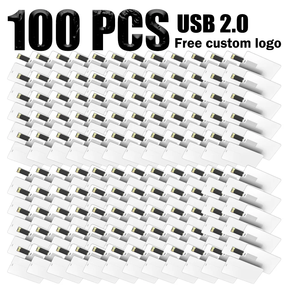 

100Pcs Credit Card Model USB Flash Drive 16GB Memory Card 32GB 64GB Pendrive USB stick Pen Drive Free Custom Logo Color Printing