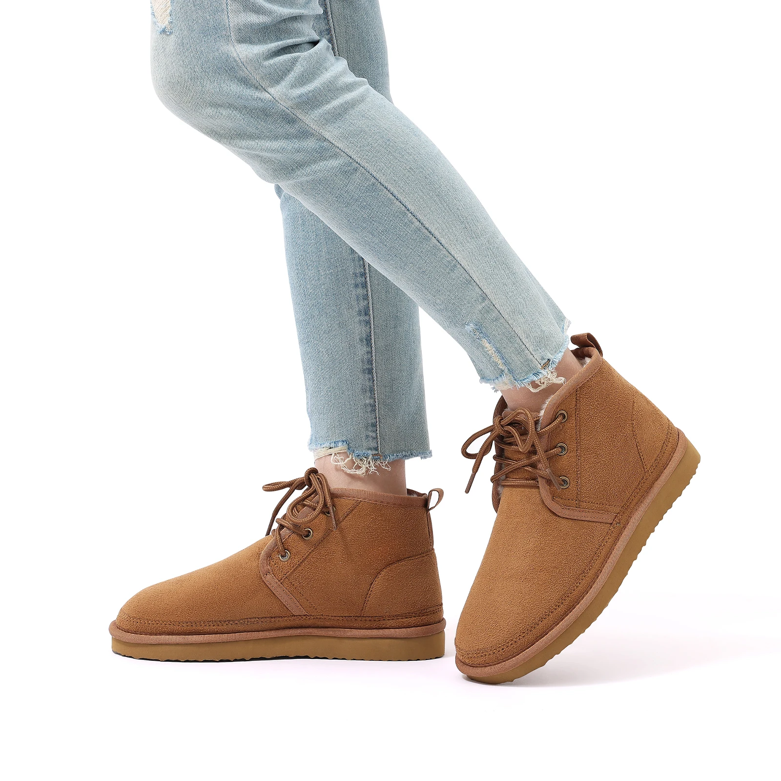 Comwarm Flauschige Baumwollstiefel für Damen, rutschfeste Outdoor-Knöchelstiefel mit harter Sohle, warme, bequeme Freizeit-Winterstiefel für Damen. – Detail 2