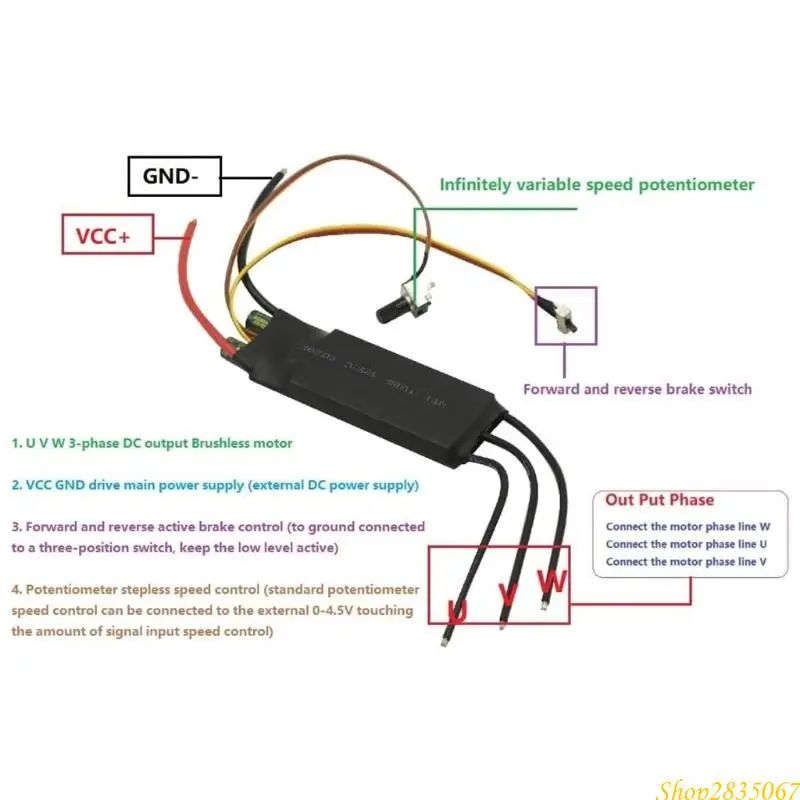 Three Phase Sensorless Brushless Drive Mechanism 6 to 24V 1000W 50A Adjustment Device with Potentiometer  for Industrial 831F