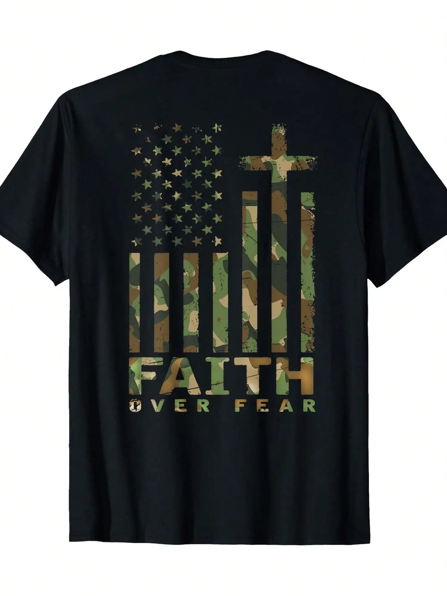 

Мужская одежда Мужская христианская футболка Faith Over Fear — американский флаг и крест в стиле милитари, камуфляжный дизайн,