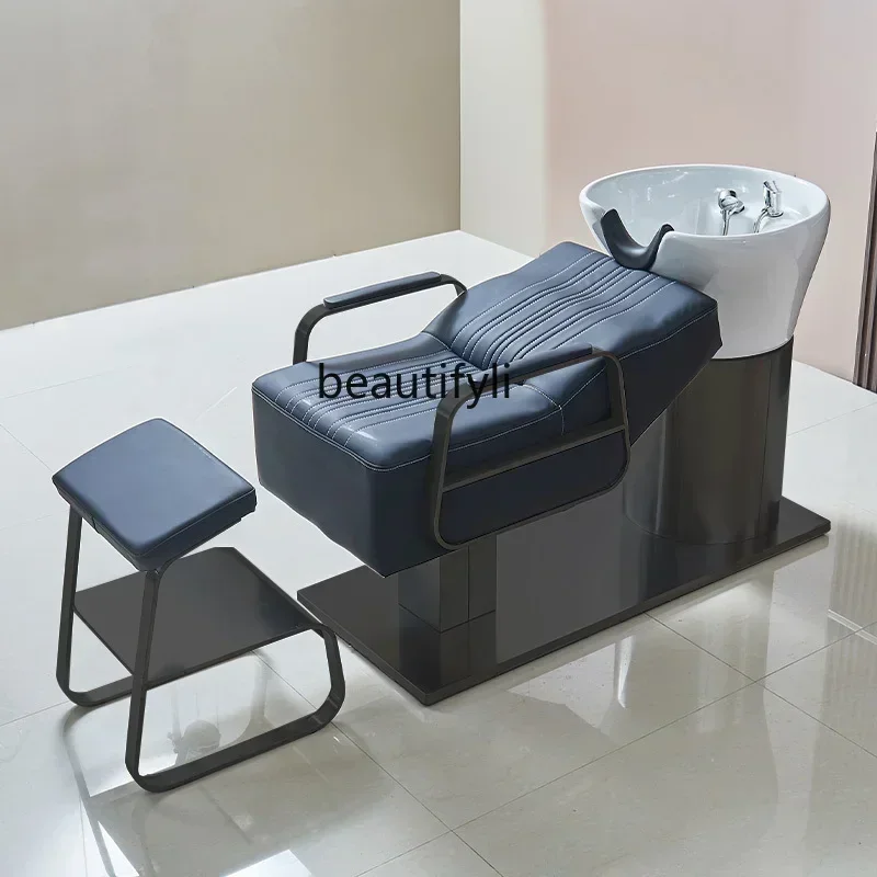 Ceramic Basin Shampoo Chair Barber Shop for Hair Salon Simple Lying Half Hair Salon Stainless Steel Flushing Bed Massage Couch