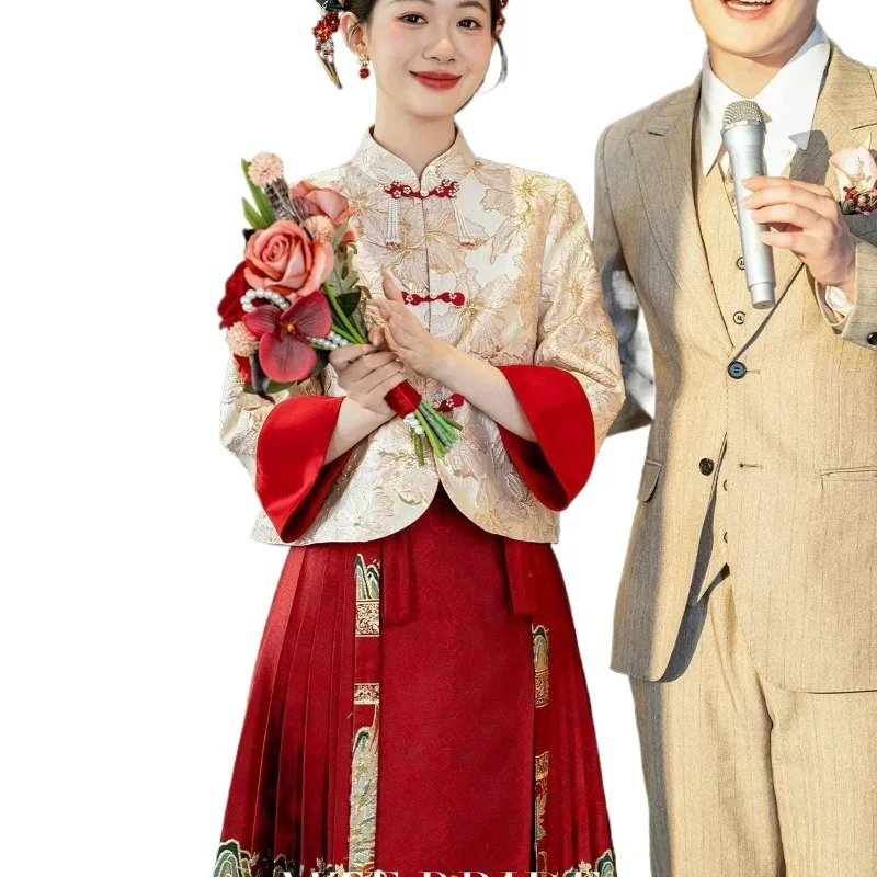 

New Style Top Engagement Dress Fashionable and Individual Elegance New Chinese-style Wedding Dress Horse-faced Skirt Hanfu Set