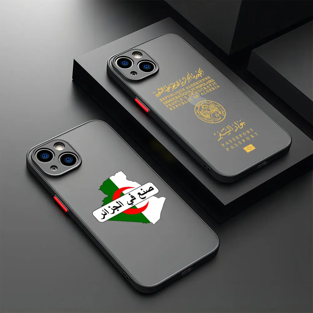 Algeria Map Flag Passport Phone Case For iPhone 15 14 13 12 11 Mini Pro Max X XR XSMax 7 8 Plus Matte Transparent Back Cover