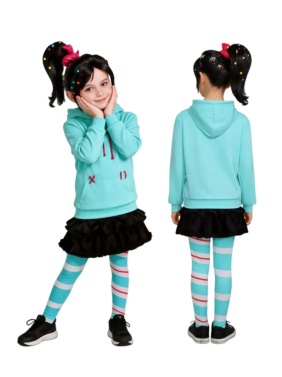 Anime Vanellope Von Schweetz Cosplay Costume Hoodies Skirt Wig Uniform Suit Halloween Performance Clothing Girls Women Outfits view 2