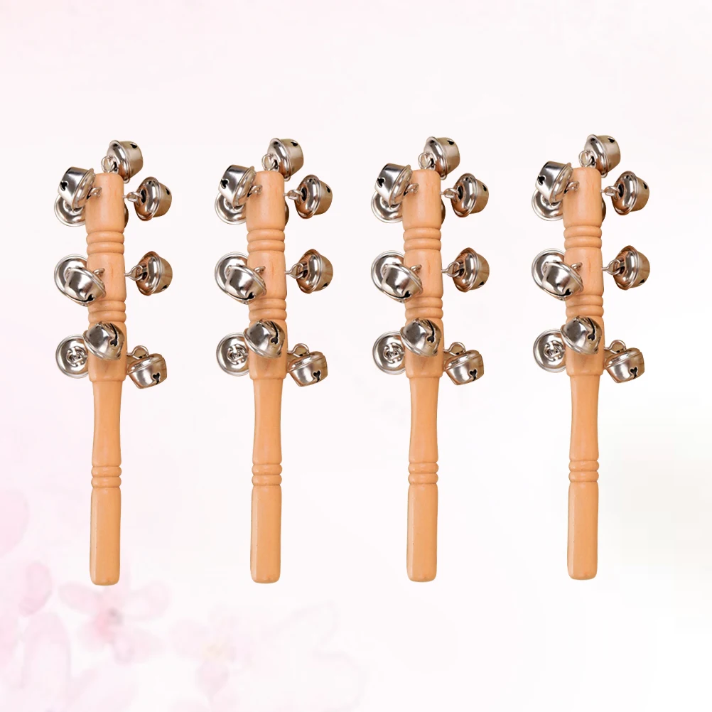 

4Pcs Wooden Handbells Baby Rattles Mini Shaking Bells Portable Toys for Infant Music Development Early Learning Gift