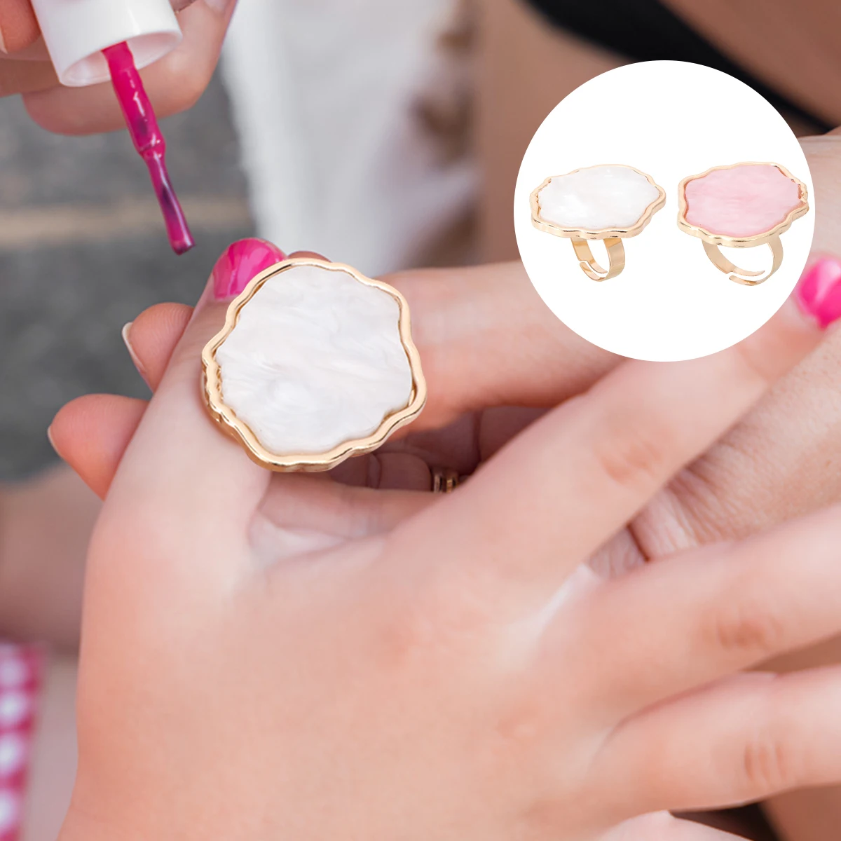 

2pcs Nail Art Resin Ring Shell Marble Finger Mixing Plate Portable Color Palette For Party Salon Home Mini