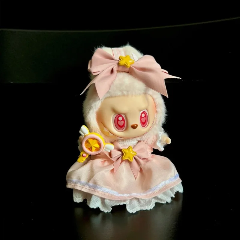 15 17cm para boneca labubu kawaii saia rosa roupas japão cardcaptor sakura vestido mágico menina 4 peças conjunto ropa acessórios de roupas