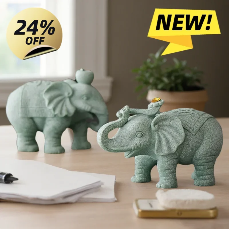 Sandstone Elephant sculptures and figurines Wealth animal ornaments Home Room Office Wealth Luck Feng Shui Decor figurine