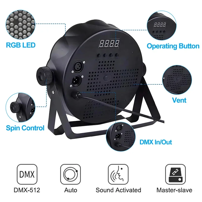 Uponelite54 LEDs Bühnenlicht Disco DMX512 Effektprojektor Par Flache Lampe Soundsteuerung RGB LED KTV Bar Party DJ Dekor