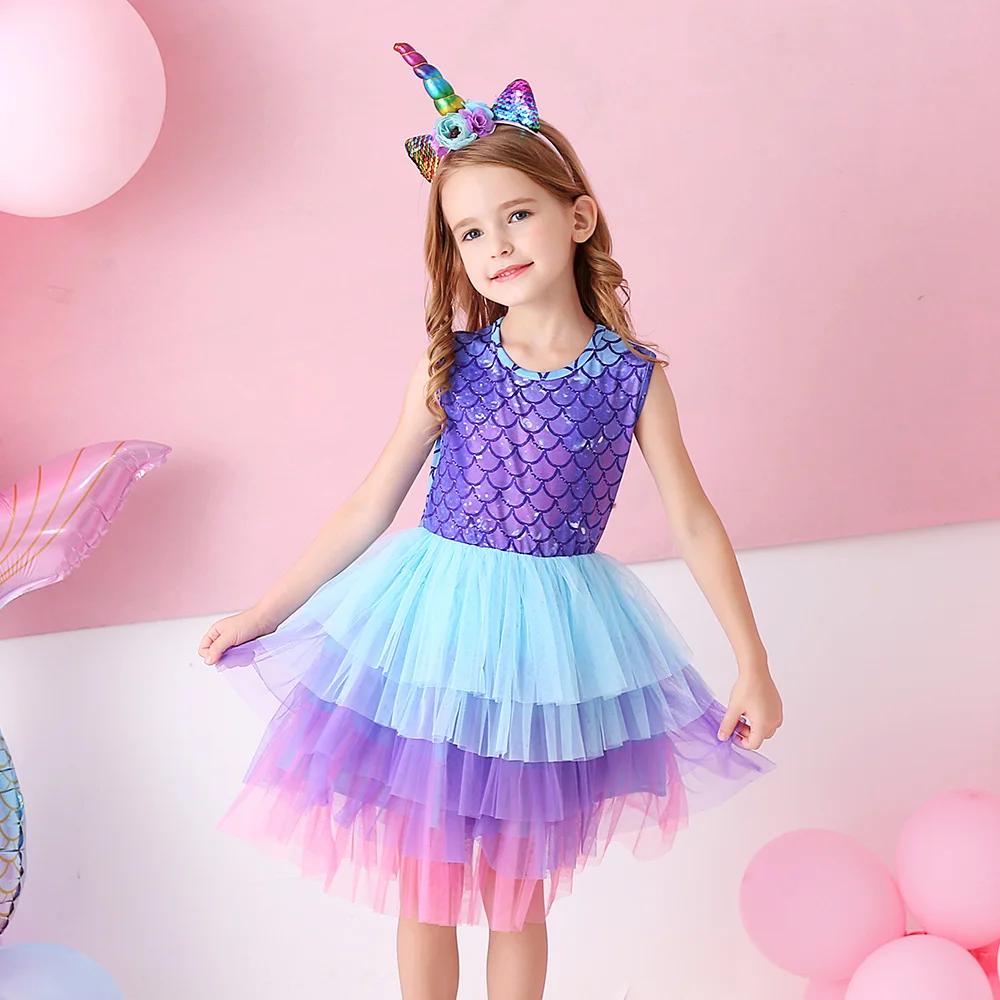 Girls Perform Mermaid Dress Children Princess Tutu Dress Toddlers Summer Prom Dresses Kids Birthday Party School Casual Clothes