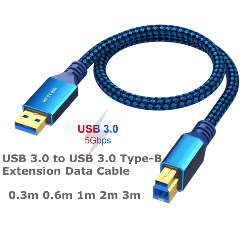 0.3-3mUSB 3.0 Type A to B Male Cable Compatible with Monitor, Docking Station, Printer, External Hard Drivers, Scanner, USB Hub