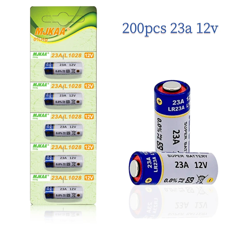 

200pcs 12V 23A Alkaline Battery 23GA 21/23 A23 A23S E23A EL12 MN21 MS21 V23GA MN21 L1028 RV08 GP23A K23A For Doorbell Remote