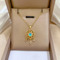 Fashion Colorful Moonstone Dream Catcher Pendant Necklace for Women Girls Stainless Steel Chain Sweet Accessories Jewelry Gifts