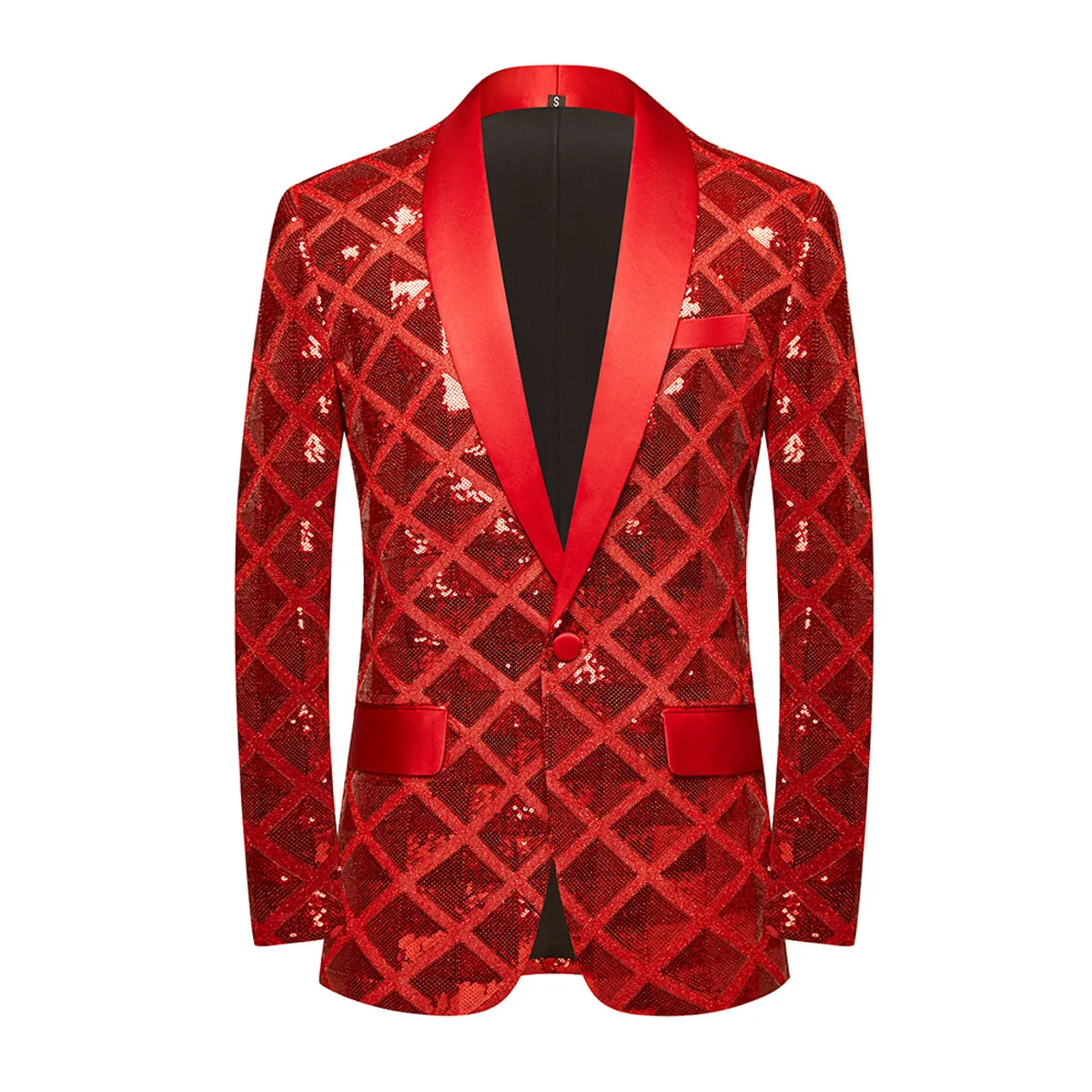 

Shiny Men Singer Host Sequins Blazer Formal Tuxedo Coat Shawl Lapel Single Button Slim Banquet Stage Performance Blazers Costume